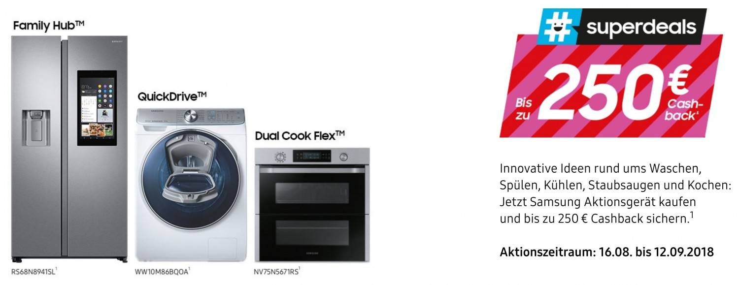 Samsung Noch bis zum 12. September: Cashback-Aktion von Samsung für Haushaltsgeräte, Bild 1 Haushaltsgeräte Noch bis zum 12. September: Cashback-Aktion von Samsung für Haushaltsgeräte - News, Bild 1