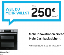 Samsung Kühlen, Waschen, Kochen, Saugen und Spülen: Cashback-Aktion bei Samsung bis zum 20. März, Bild 1 Haushaltsgeräte Kühlen, Waschen, Kochen, Saugen und Spülen: Cashback-Aktion bei Samsung bis zum 20. März - News, Bild 1