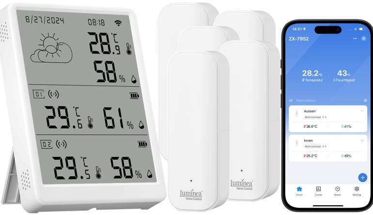Produktvorstellung WLAN-Temperatur- & Luftfeuchtigkeits-Set mit Display und fünf Sensoren - News, Bild 1