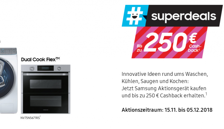 Samsung Kühlen, Saugen, Kochen: Samsung erstattet bis zu 250 Euro für Haushaltsgeräte zurück, Bild 1 Haushaltsgroßgeräte Kühlen, Saugen, Kochen: Samsung erstattet bis zu 250 Euro für Haushaltsgeräte zurück - News, Bild 1
